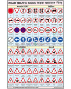 Road Traffic Signs Chart - Laminated, With Rollers, 50x70 cm, English and Hindi Combined