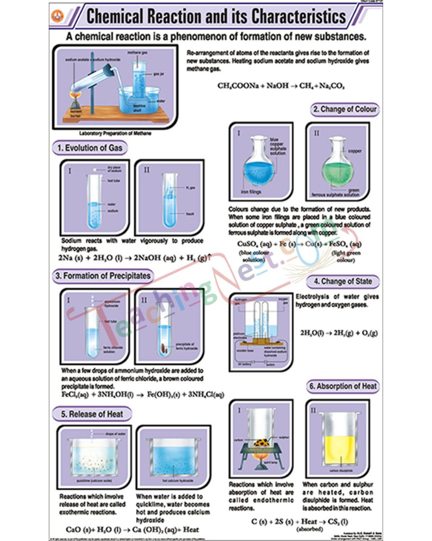 Chemical Reaction &amp; its Characteristics Chart - Laminated, With Rollers
