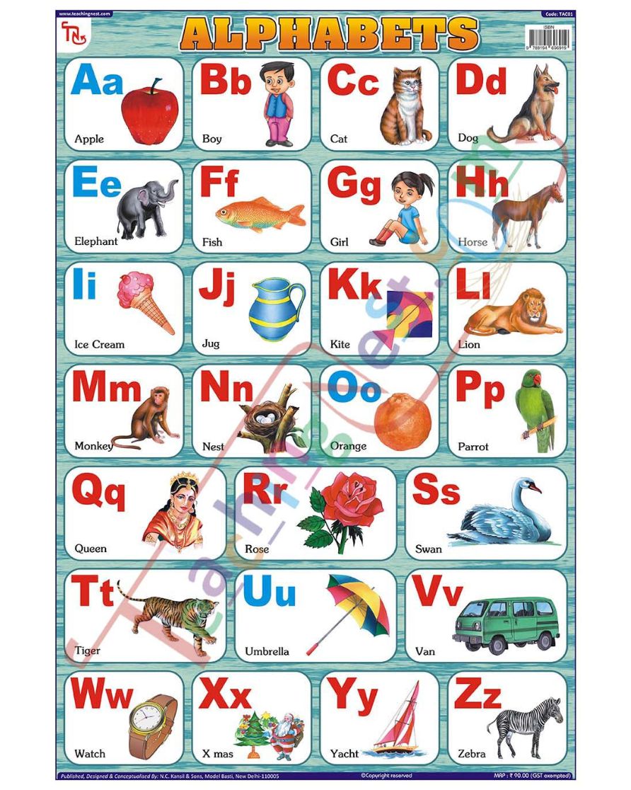 English Alphabets - Laminated, Wall Sticking, 13x19 inch, 33x48 cm, English only