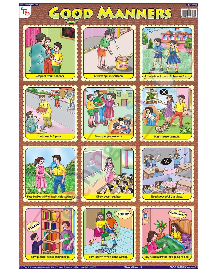 Good Manners - Laminated, Wall Sticking, 13x19 inch, 33x48 cm, English only