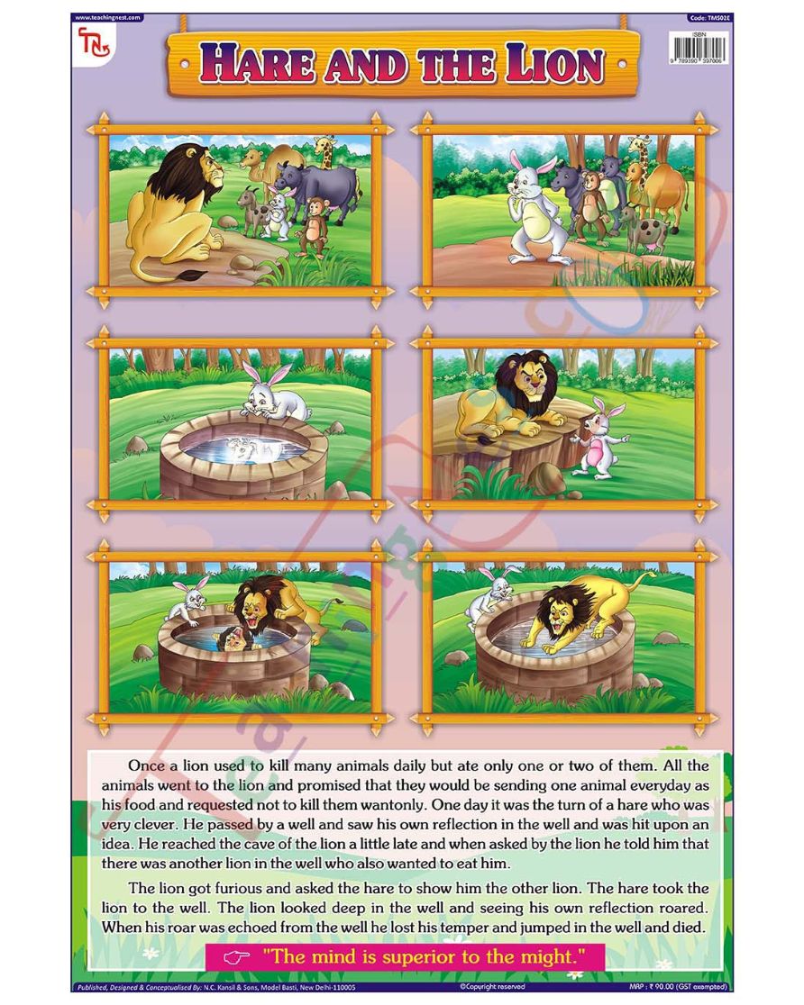 Hare & the Lion - Laminated, Wall Sticking, 13x19 inch, 33x48 cm, English only