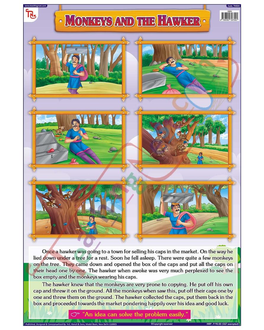 Monkeys and the Hawker - Laminated, Wall Sticking, 13x19 inch, 33x48 cm, English only