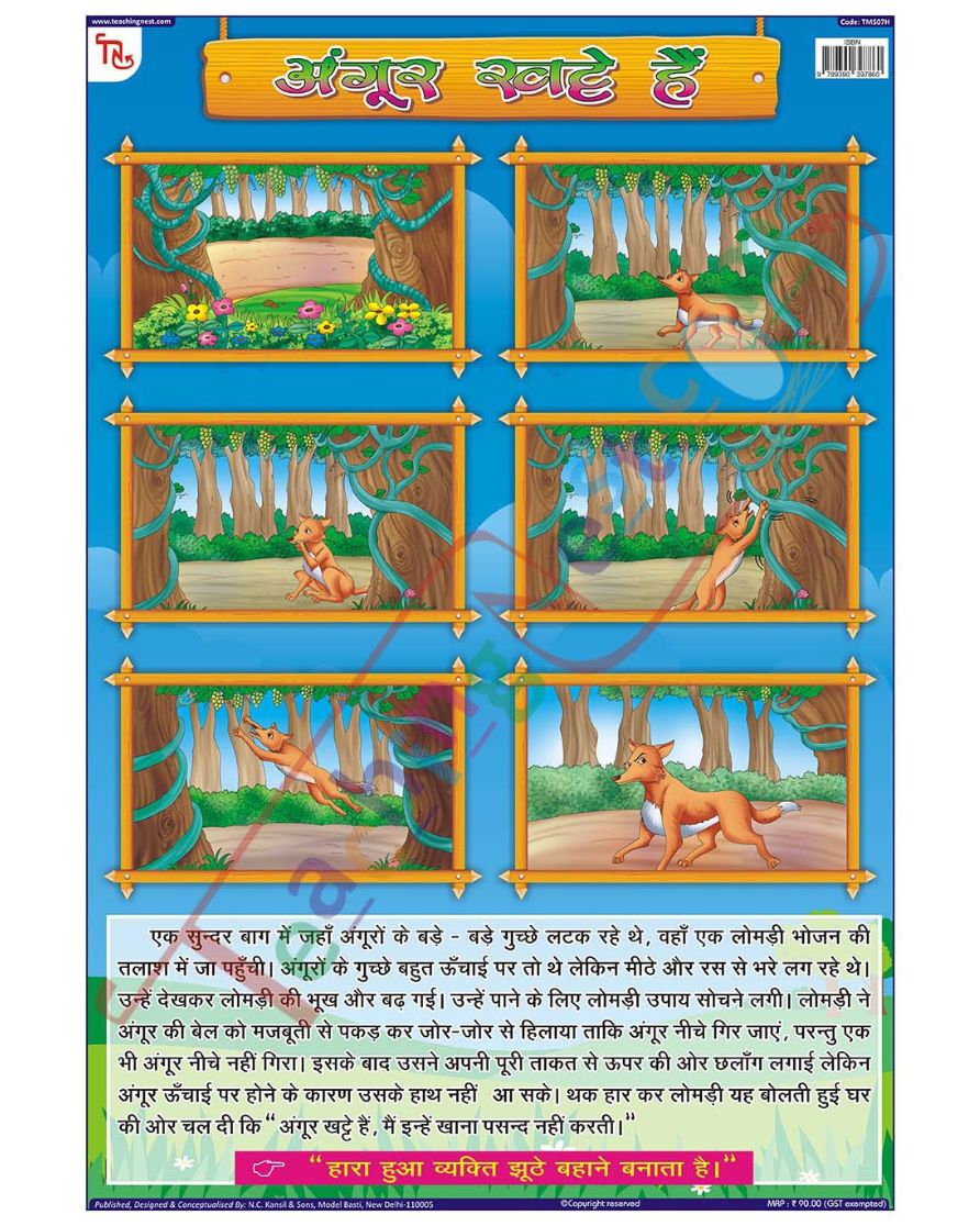 Grapes are Sour Hindi - Laminated, Wall Sticking, 13x19 inch, 33x48 cm, Hindi only