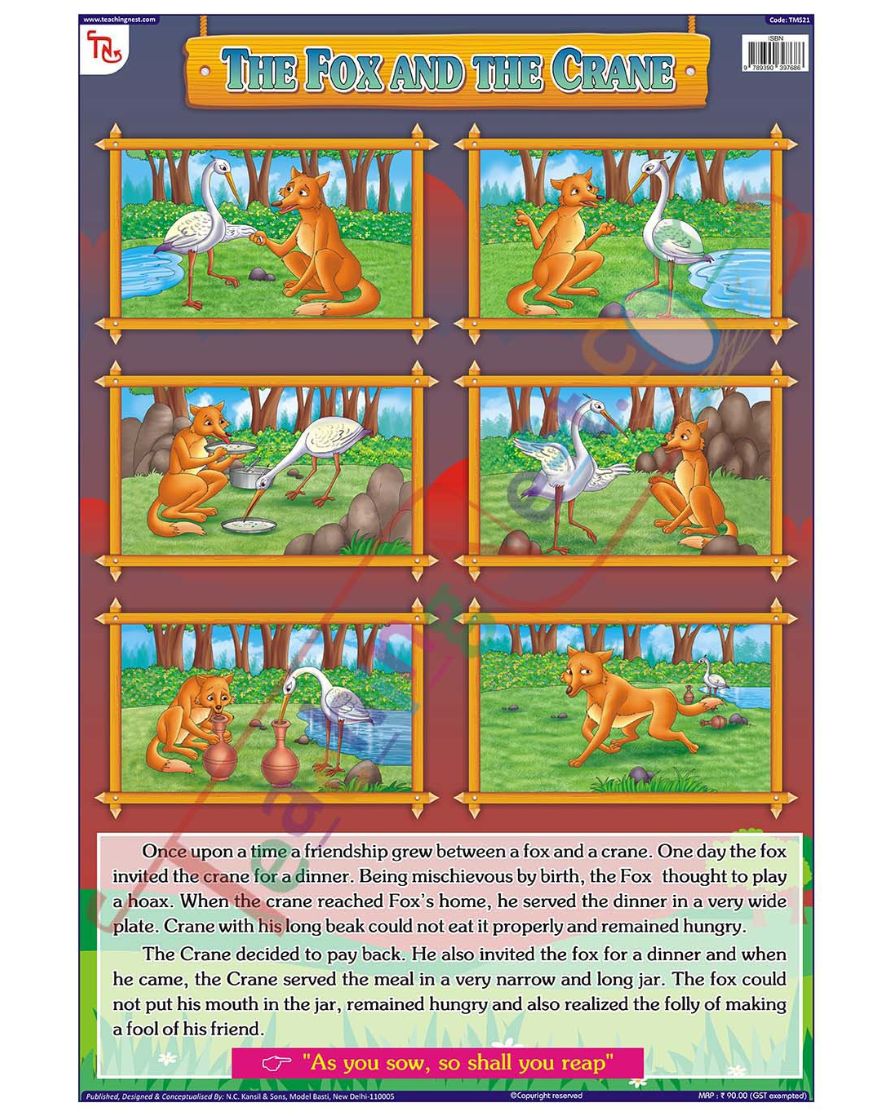 The Fox and the Crane - Laminated, Wall Sticking, 13x19 inch, 33x48 cm, English only