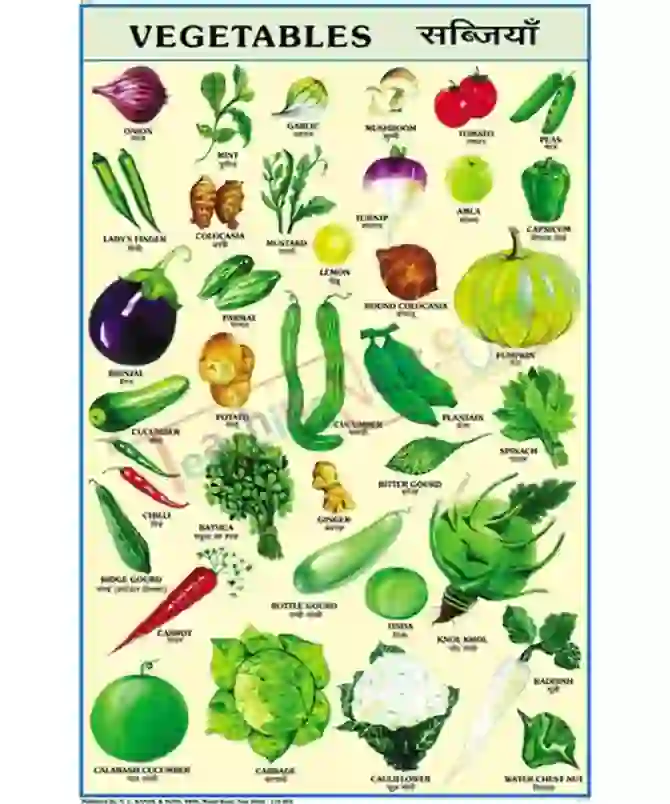 Vegetables Chart, English and Hindi Combined