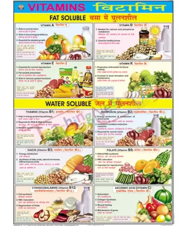 Vitamins Chart, English-Hindi