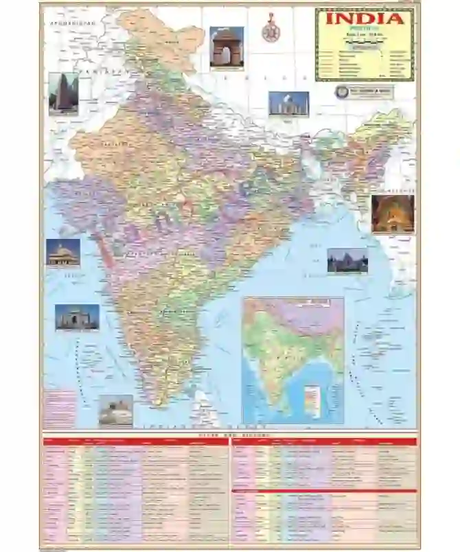 India Political Map, 70x100 cm, English