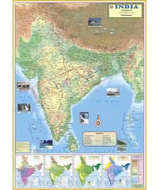 India Physical Map, 70x100cm, English