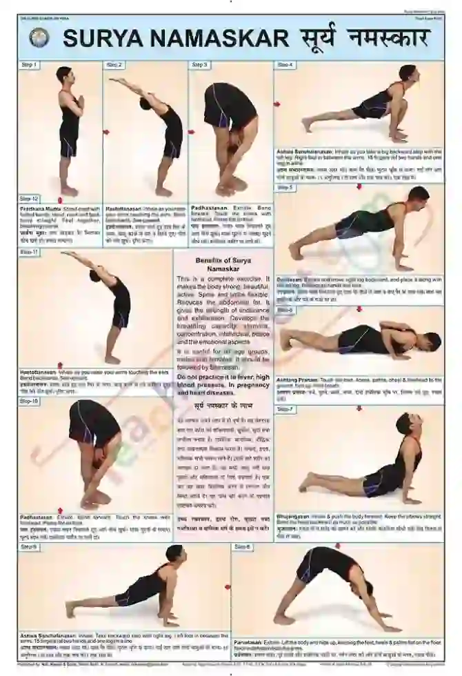 Surya Namaskar Chart - Laminated, With Rollers, 50x70 cm