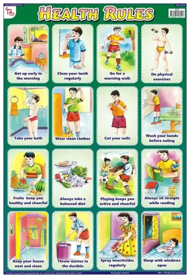 Health Rules - Laminated, Wall Sticking, 13x19 inch