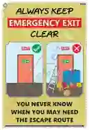 Keep Emergency Exit Clear Chart - Laminated, Wall Sticking, 33x48 cm, English Only
