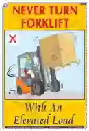 Never Turn Forklift With an Elevated Load Chart - Laminated, Wall Sticking, 33x48 cm, English Only