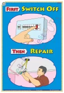 Switch off before you correct Chart - Laminated, Wall Sticking, 33x48 cm, English Only