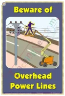 Beware of overhead power line Chart - Laminated, Wall Sticking, 33x48 cm, English Only