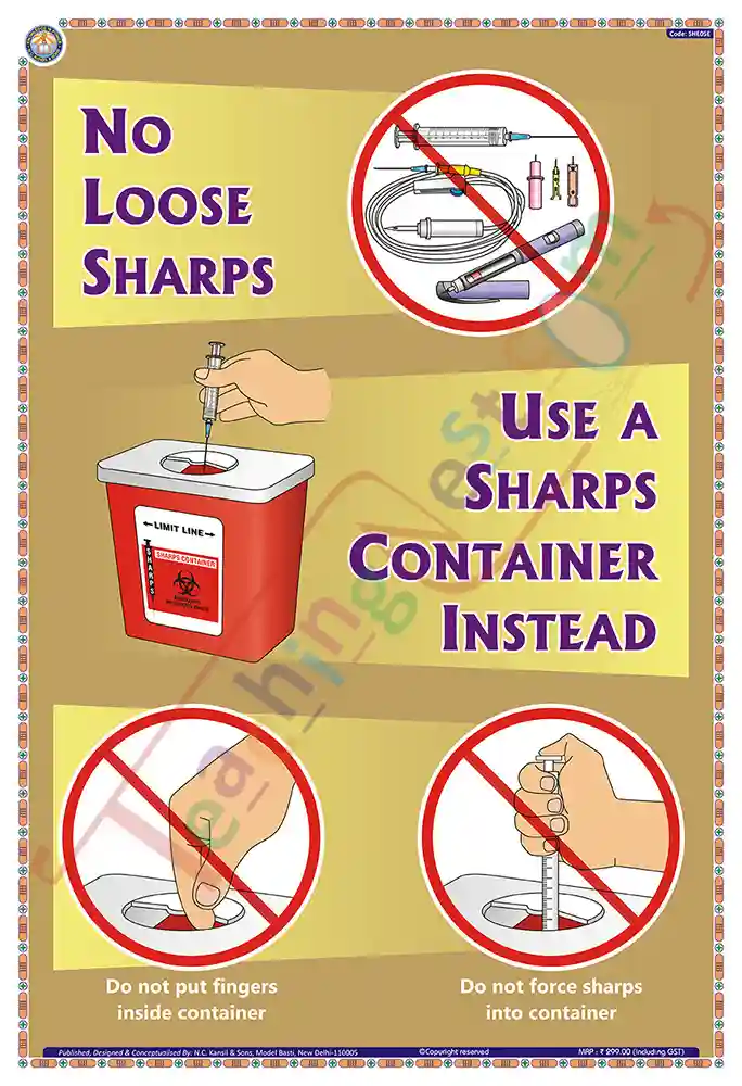 No Loose Sharps - Use a Sharps Container Instead Chart - Laminated, Wall Sticking, 33x48 cm, English Only